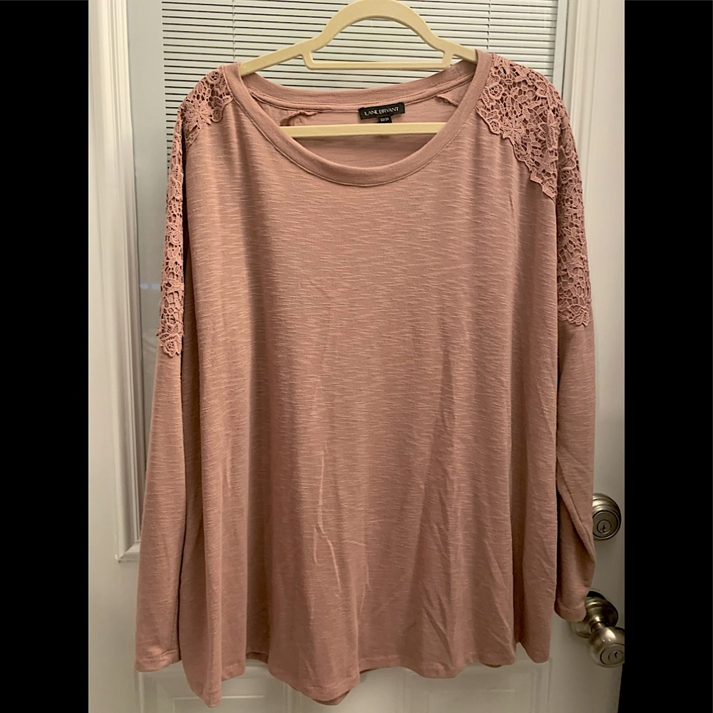 25% off listed price.Rose colored lace sweater.Plus size 22-24 from Lane Bryant.